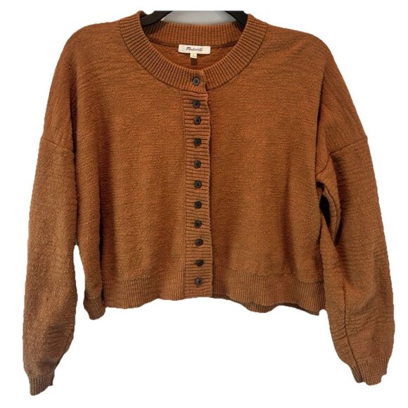 Madewell Sweaters - Madewell Burnt Orange Brampton Crop Cardigan Sweater M Cozy Neutral Minimalist